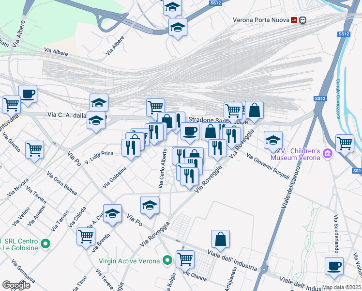 map of restaurants, bars, coffee shops, grocery stores, and more near 33-35 Via Giovanna Murari Brà in Verona