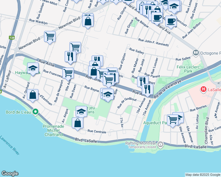 map of restaurants, bars, coffee shops, grocery stores, and more near in Montreal
