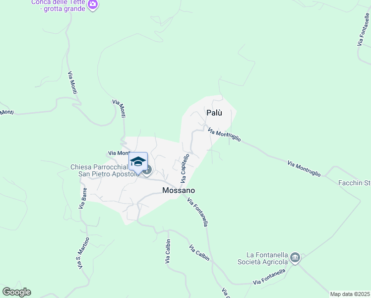 map of restaurants, bars, coffee shops, grocery stores, and more near 5 Via Capitello in Mossano