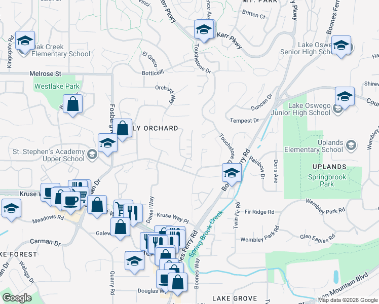 map of restaurants, bars, coffee shops, grocery stores, and more near 12 Hotspur in Lake Oswego