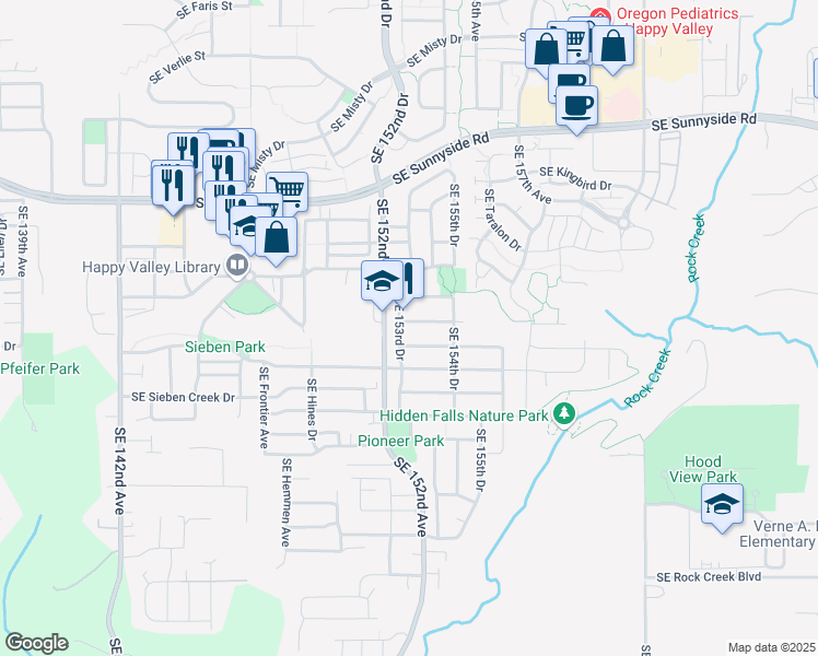 map of restaurants, bars, coffee shops, grocery stores, and more near 15312 Southeast Elinor Street in Clackamas