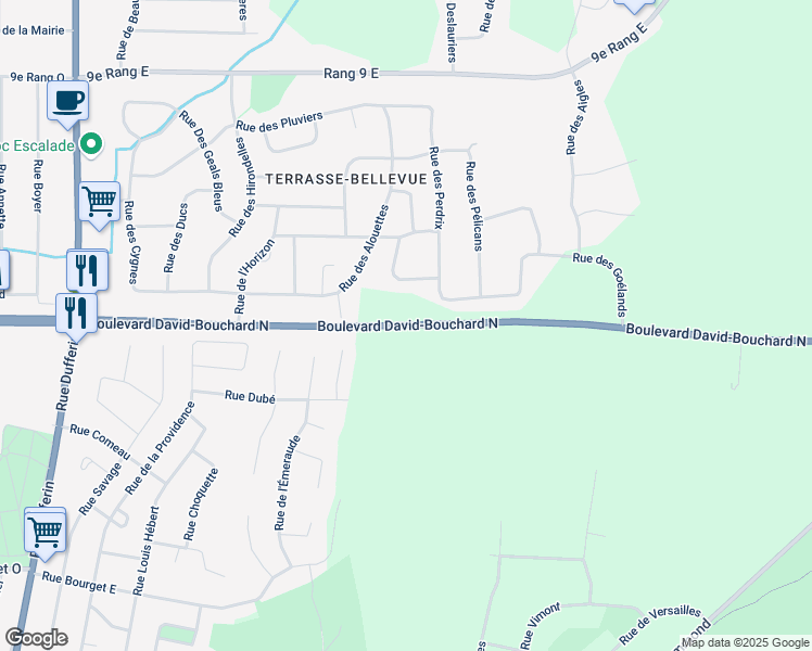 map of restaurants, bars, coffee shops, grocery stores, and more near Boulevard David-Bouchard Nord in La Haute-Yamaska
