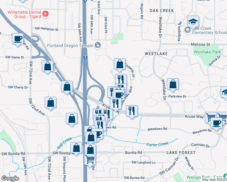map of restaurants, bars, coffee shops, grocery stores, and more near 6 Centerpointe Drive in Lake Oswego