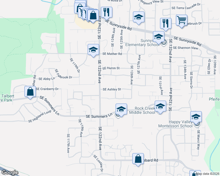 map of restaurants, bars, coffee shops, grocery stores, and more near 12323 Southeast Ashley Street in Clackamas County