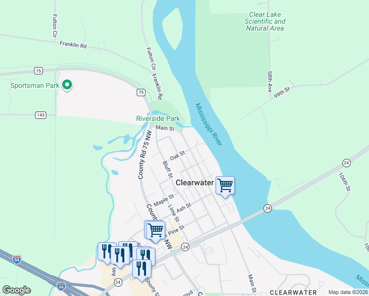 map of restaurants, bars, coffee shops, grocery stores, and more near 205 Oak Street in Clearwater