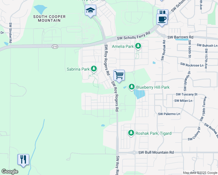map of restaurants, bars, coffee shops, grocery stores, and more near 13580 Southwest Calabash Terrace in Sherwood