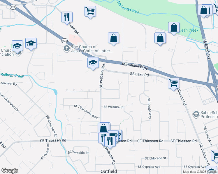 map of restaurants, bars, coffee shops, grocery stores, and more near 6951 Southeast Savanna Street in Milwaukie
