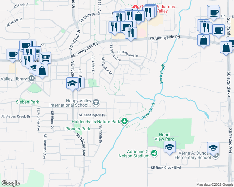 map of restaurants, bars, coffee shops, grocery stores, and more near 15833 Southeast Wood Duck Lane in Happy Valley
