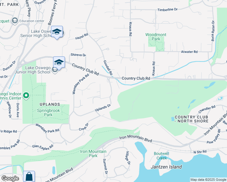 map of restaurants, bars, coffee shops, grocery stores, and more near 14360 Uplands Drive in Lake Oswego