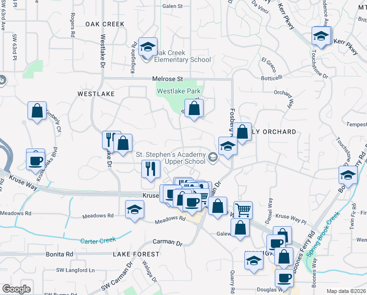 map of restaurants, bars, coffee shops, grocery stores, and more near 4933 Parkview Drive in Lake Oswego