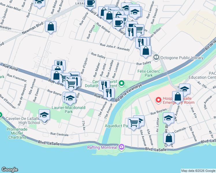 map of restaurants, bars, coffee shops, grocery stores, and more near 9010 Rue de Beauport in Montréal