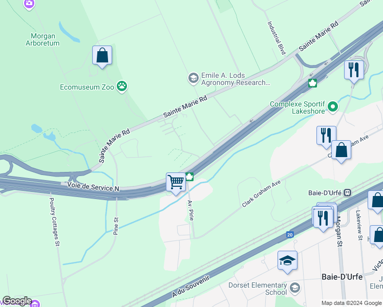 map of restaurants, bars, coffee shops, grocery stores, and more near 703 Rue Frédéric-Back in Sainte-Anne-de-Bellevue