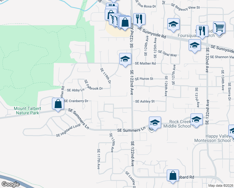 map of restaurants, bars, coffee shops, grocery stores, and more near 12101 Southeast Echo Valley Street in Clackamas