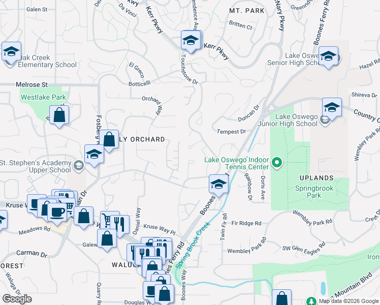 map of restaurants, bars, coffee shops, grocery stores, and more near 16 Othello St in Lake Oswego