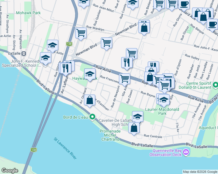 map of restaurants, bars, coffee shops, grocery stores, and more near 9368 Rue de Brome in Montréal