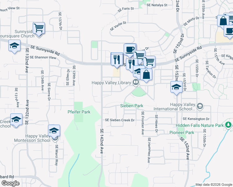 map of restaurants, bars, coffee shops, grocery stores, and more near 14446 Southeast Oregon Trail Drive in Clackamas