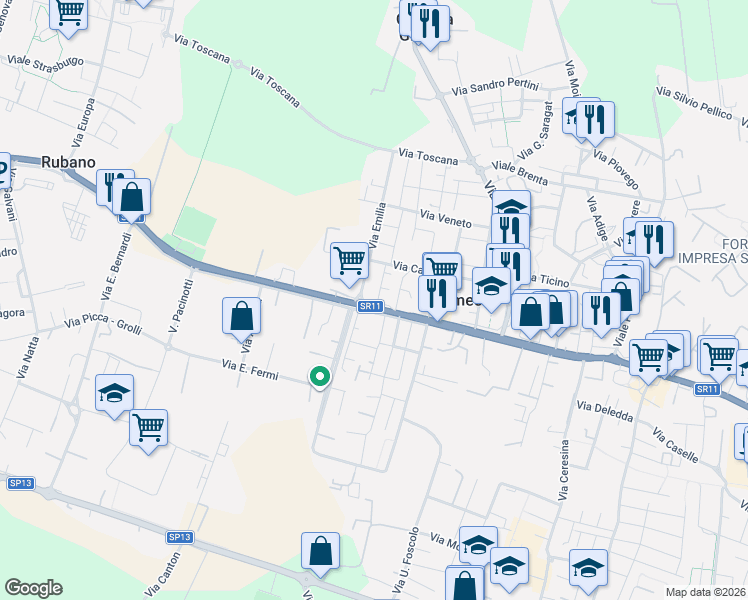 map of restaurants, bars, coffee shops, grocery stores, and more near 1 Via Dante in Sarmeola