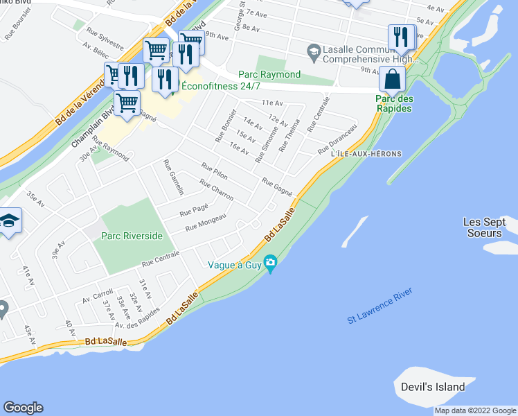 map of restaurants, bars, coffee shops, grocery stores, and more near 449 Rue Charron in Montréal