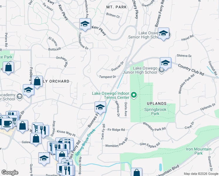 map of restaurants, bars, coffee shops, grocery stores, and more near in Lake Oswego