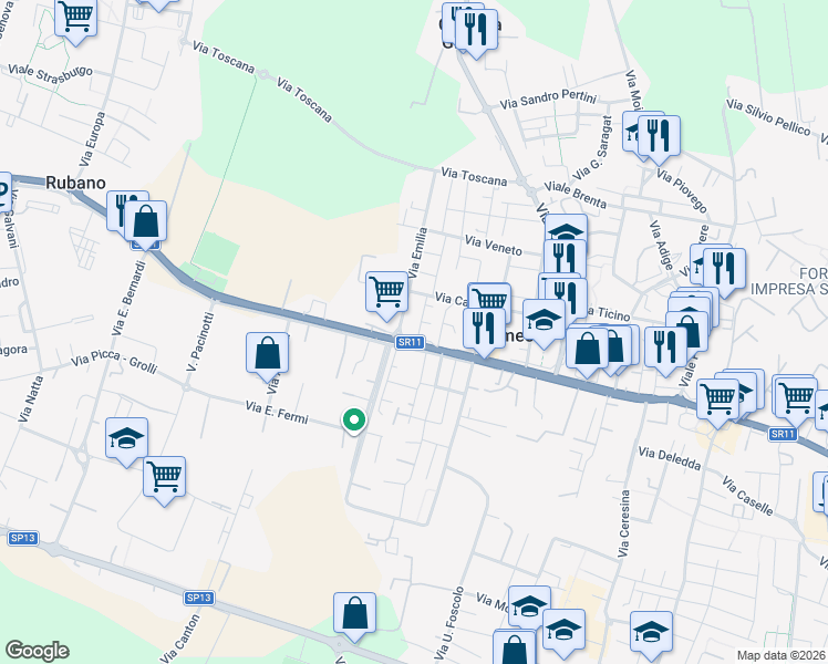 map of restaurants, bars, coffee shops, grocery stores, and more near 1 Via Dante in Sarmeola
