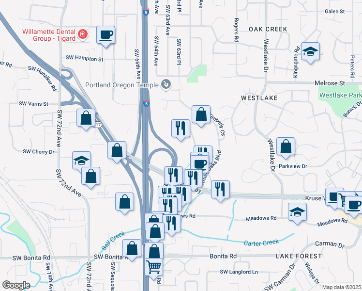 map of restaurants, bars, coffee shops, grocery stores, and more near 6 Centerpointe Dr in Lake Oswego