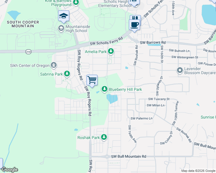 map of restaurants, bars, coffee shops, grocery stores, and more near 13650 Southwest River Terrace Boulevard in Tigard
