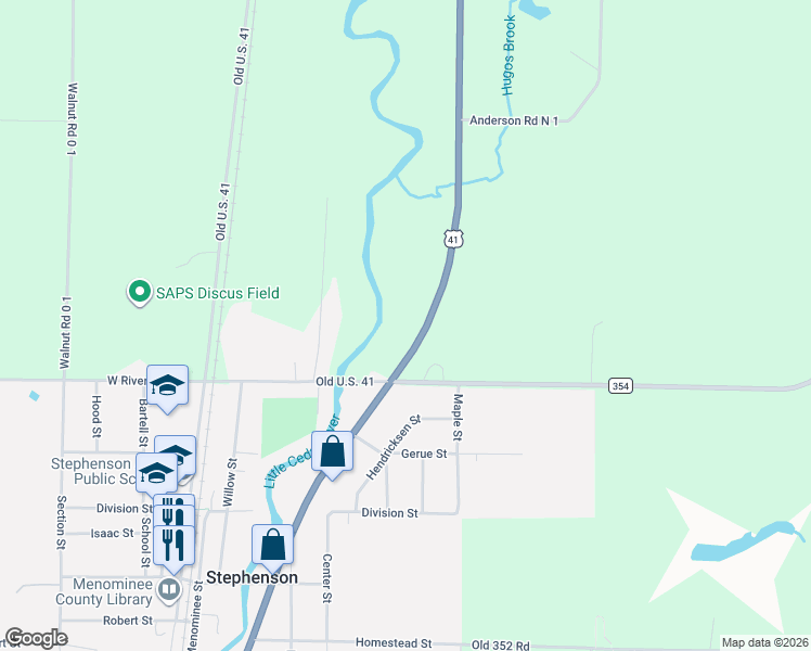 map of restaurants, bars, coffee shops, grocery stores, and more near N8541 U.S. 41 in Stephenson