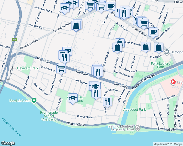 map of restaurants, bars, coffee shops, grocery stores, and more near 9189 Rue Airlie in Montrã©Al
