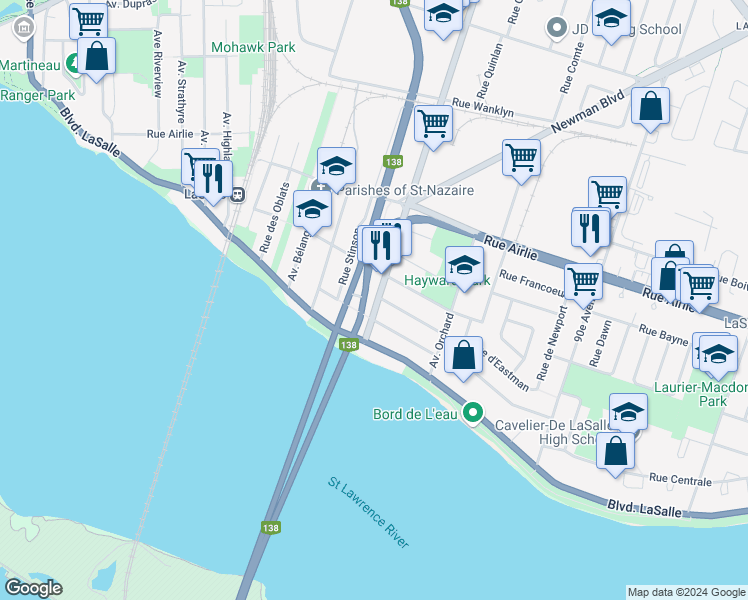 map of restaurants, bars, coffee shops, grocery stores, and more near 42 Avenue Lafleur in Montréal
