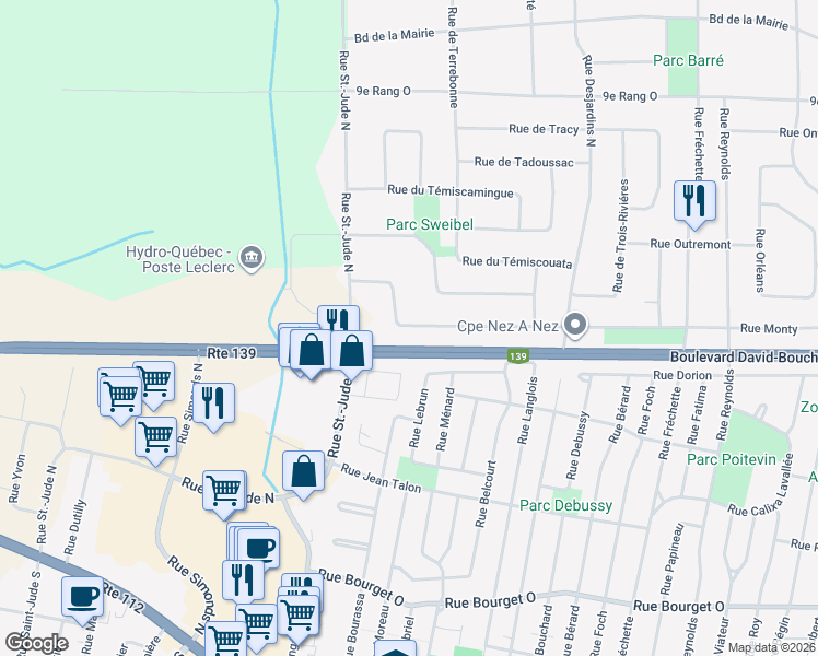 map of restaurants, bars, coffee shops, grocery stores, and more near 578 Rue Monty in Granby