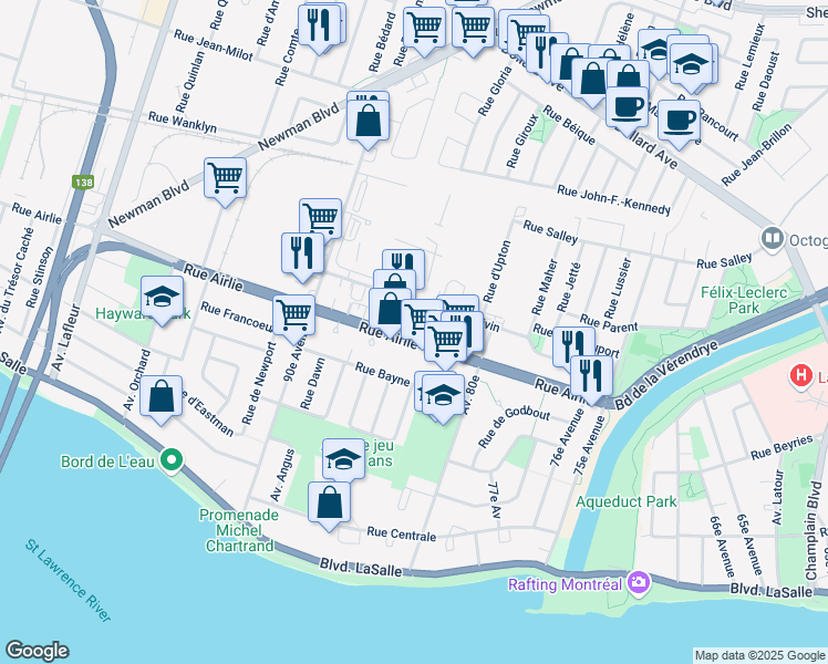 map of restaurants, bars, coffee shops, grocery stores, and more near 9201 Rue Airlie in Montréal