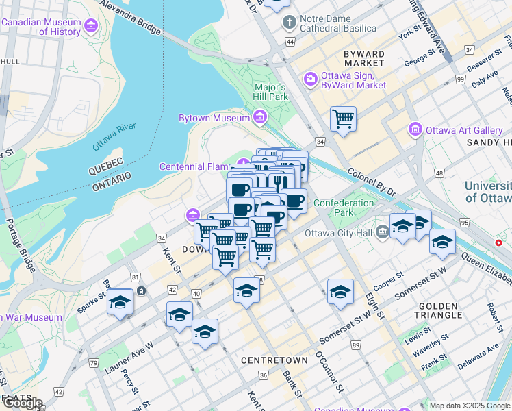 map of restaurants, bars, coffee shops, grocery stores, and more near 2008 Wellington Street in Ottawa