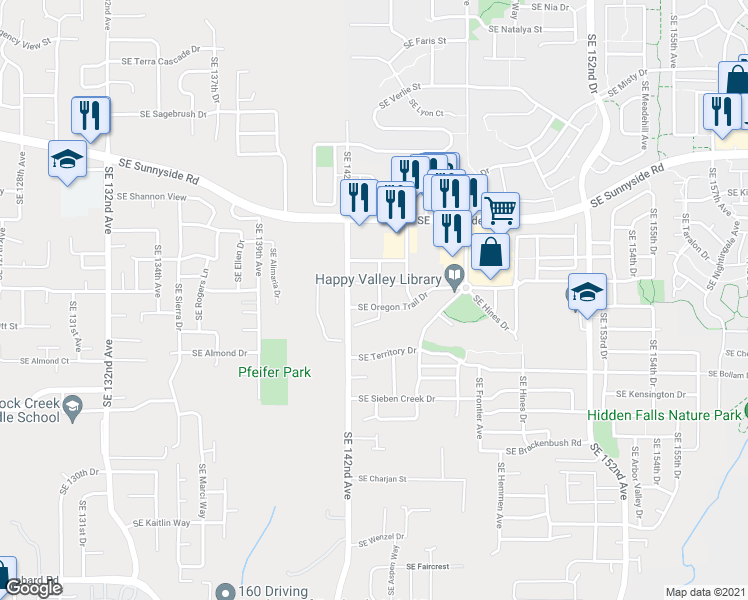 map of restaurants, bars, coffee shops, grocery stores, and more near 14359 Southeast Oregon Trail Drive in Clackamas