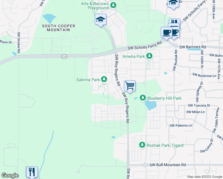 map of restaurants, bars, coffee shops, grocery stores, and more near 13372 Southwest Aubergine Terrace in Sherwood