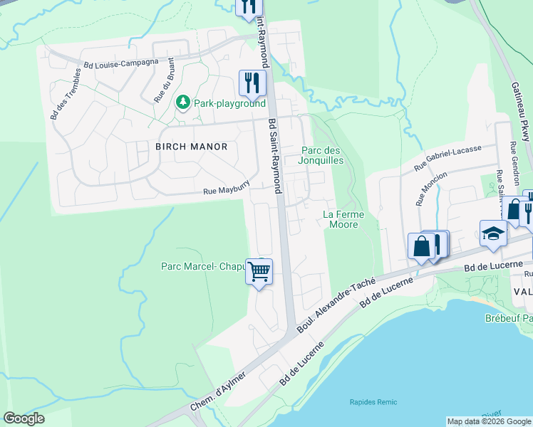 map of restaurants, bars, coffee shops, grocery stores, and more near 6 Rue de l'Alouette in Gatineau