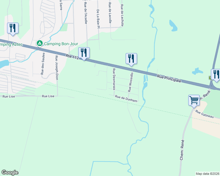 map of restaurants, bars, coffee shops, grocery stores, and more near 244 Rue De Desbiens in Granby