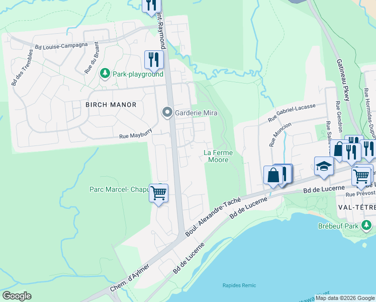map of restaurants, bars, coffee shops, grocery stores, and more near 11 Impasse des Lilas in Gatineau
