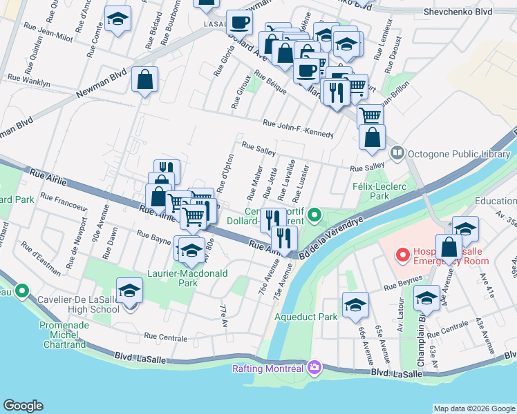 map of restaurants, bars, coffee shops, grocery stores, and more near 9065 Rue de Beauport in Montréal