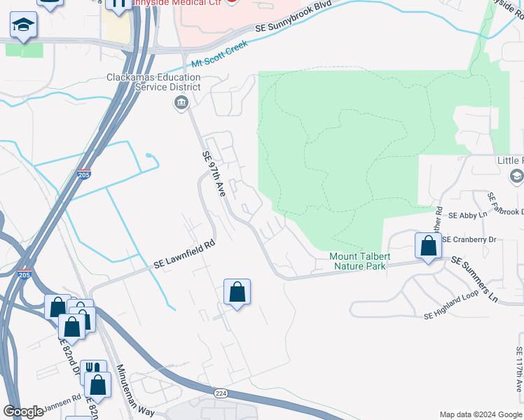 map of restaurants, bars, coffee shops, grocery stores, and more near 13808 Southeast 97th Avenue in Clackamas