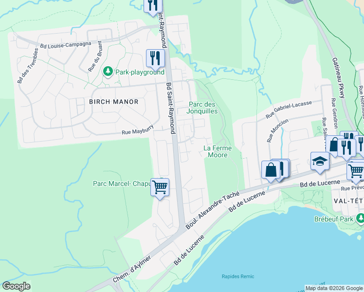map of restaurants, bars, coffee shops, grocery stores, and more near 2 Impasse des Lilas in Gatineau