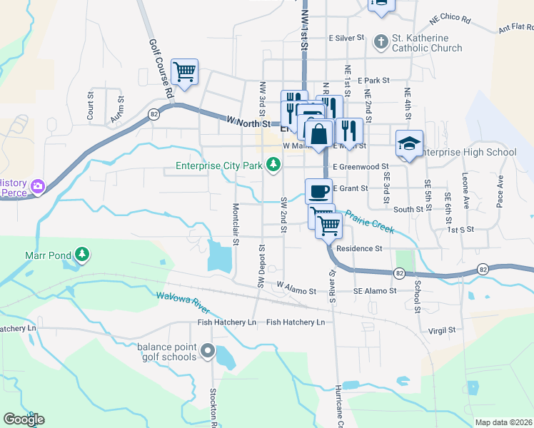 map of restaurants, bars, coffee shops, grocery stores, and more near 403 Depot Street in Enterprise