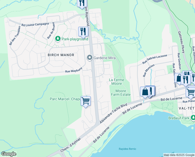 map of restaurants, bars, coffee shops, grocery stores, and more near 2 Impasse des Lilas in Gatineau