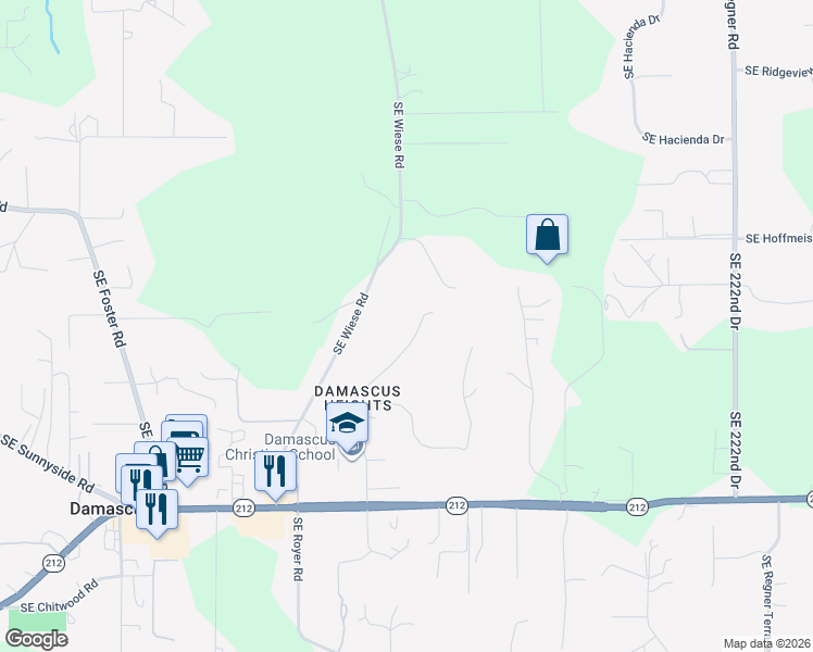 map of restaurants, bars, coffee shops, grocery stores, and more near 13857 Southeast Rust Way in Damascus