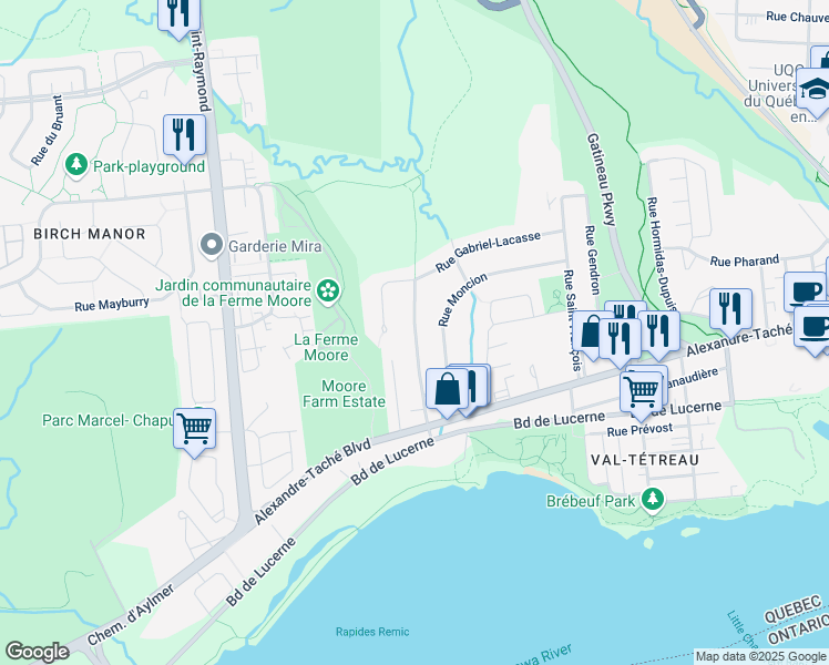 map of restaurants, bars, coffee shops, grocery stores, and more near 29 Rue Saint Dominique in Gatineau