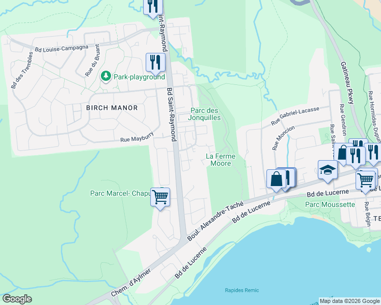 map of restaurants, bars, coffee shops, grocery stores, and more near 1 Impasse des Lilas in Gatineau