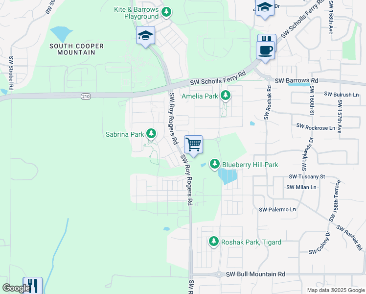 map of restaurants, bars, coffee shops, grocery stores, and more near 13410 SW Southwest Plum Court in Sherwood