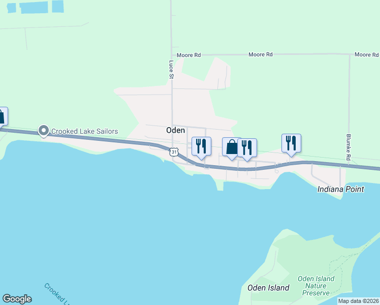 map of restaurants, bars, coffee shops, grocery stores, and more near 4353 Indiana Avenue in Alanson