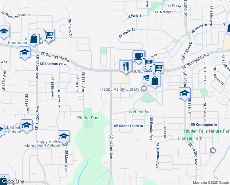 map of restaurants, bars, coffee shops, grocery stores, and more near 14264 Southeast Bridgeton Street in Clackamas