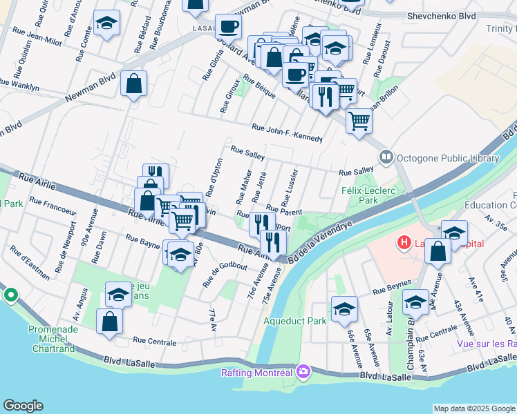 map of restaurants, bars, coffee shops, grocery stores, and more near 9048 Rue Parent in Montréal