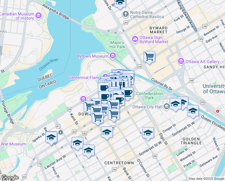 map of restaurants, bars, coffee shops, grocery stores, and more near 2008 Wellington Street in Ottawa